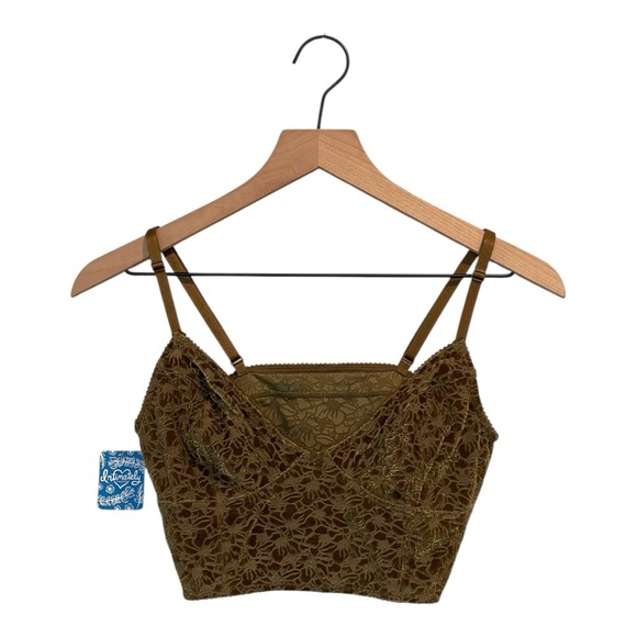 NWT Intimately Free People Carrie Flocked Floral Velvet Bralette, Olive Green, L - Picture 4 of 15